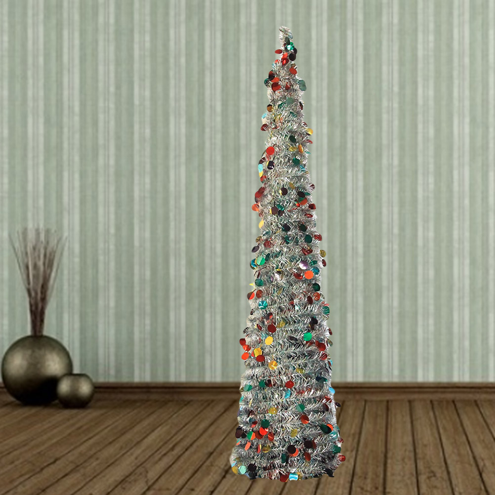 Christmas Tree: Xmas Collapsible Tinsel Trees Sier Sequin Holiday Tree for Small Spaces Apartment Fireplace Party Home Office smile : : :