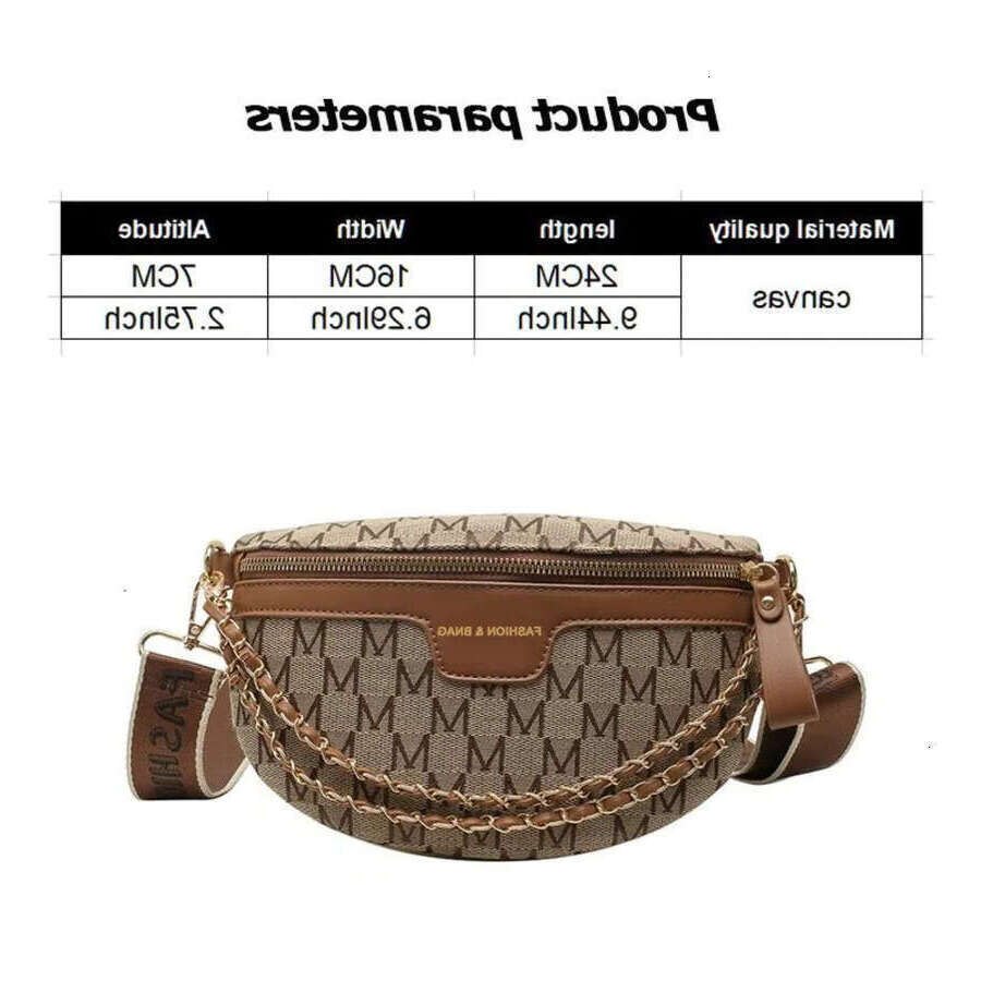 Fashion Pattern Fanny Pac For Women Stylish Letter Printed Chain Female Waist Pack Wide Strap Crossbody Bag 818b