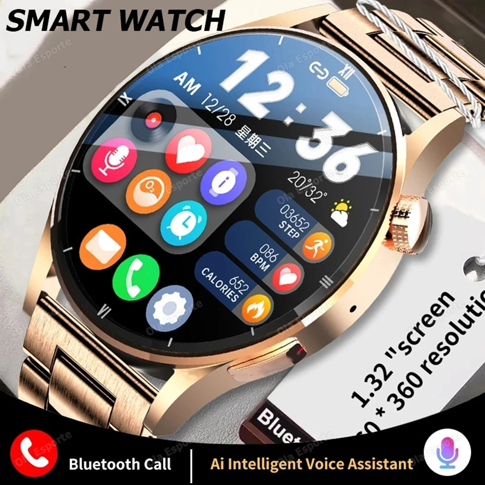 New Smart Watch GPS Men For GT4 Pro 360*360 AMOLED Screen Heart rate Bluetooth Call IP68 Waterproof Blood Oxygen Smartwatch 2024 360*360 smile 360*360