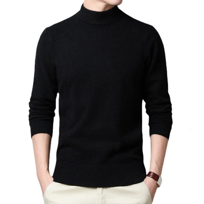 Warm Mens Half Turtle Neck Solid Color Pulling Fashion Thickened Middle aged Long Sleeve Top Puller 241113