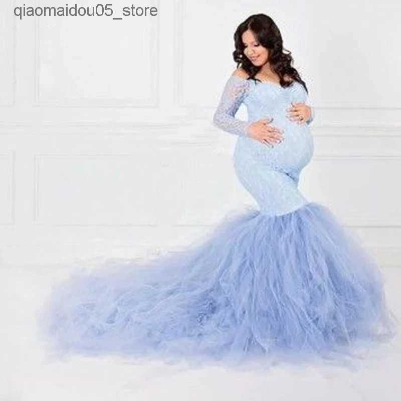 Maternity Dresses Long sleeved maternity clothing photo shoot sexy off shoulder lace pregnancy dress maternity clothing photo prop Q240413