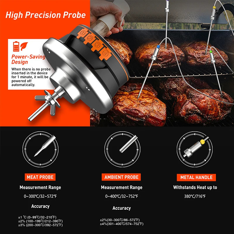 2024 Upgrade Outdoor Digital Wireless Bluetooth Dome Cooking Food Meat Temperature Gauge for Barbecue Charcoal Grill and Oven Smokers 241113