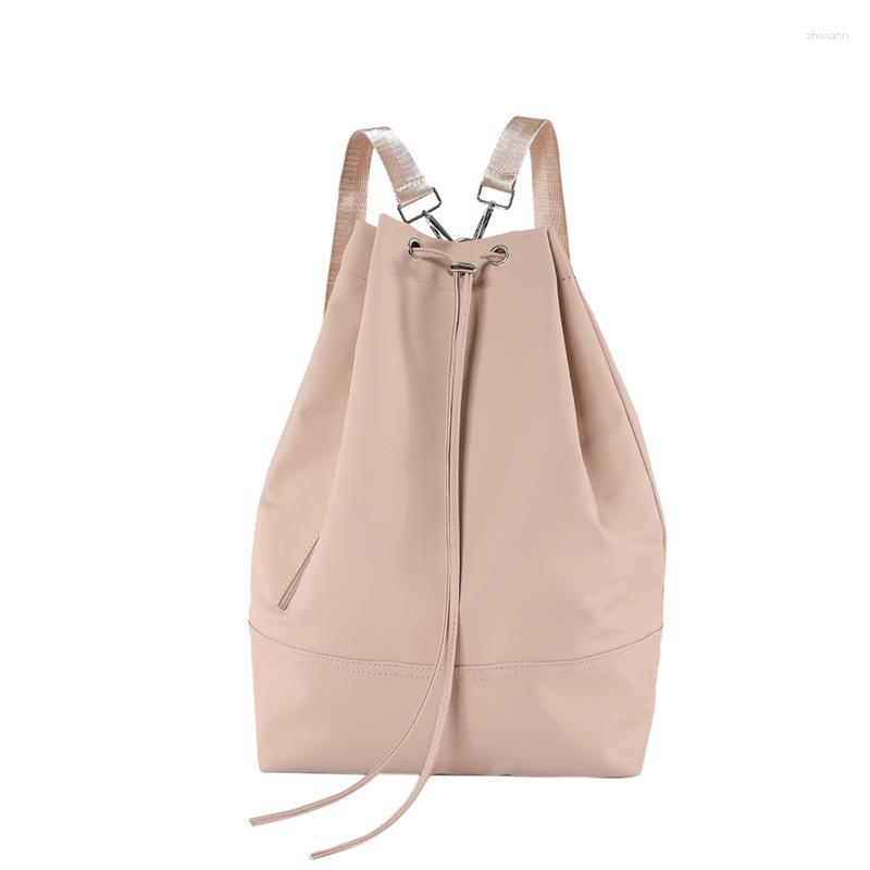 Drawstring Cross-border Spring Fashion All-match Solid Color Large Capacity Bucket Bag Simple Casual Wide Shoulder Strap Backpack zhanyishengli