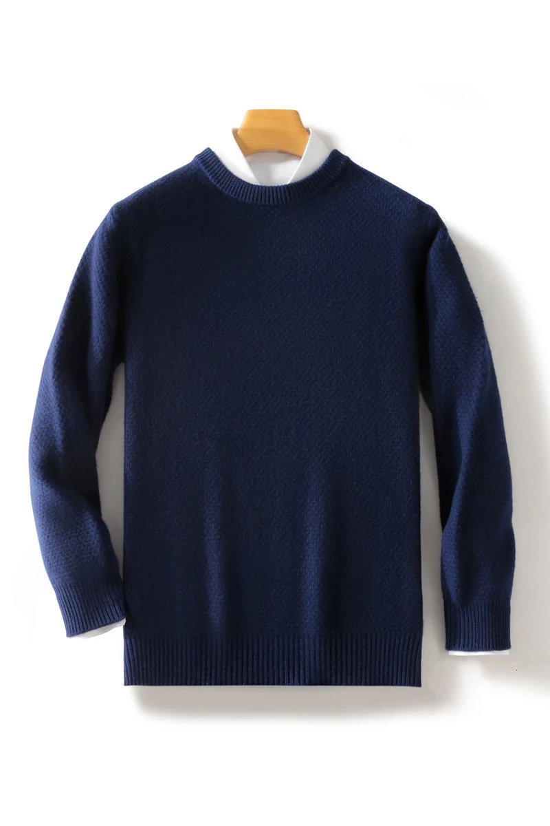 Mens cashmere sweater autumn O-neck long sleeved floral 100% Merino wool knitted intelligent casual clothing thick warm top 241113