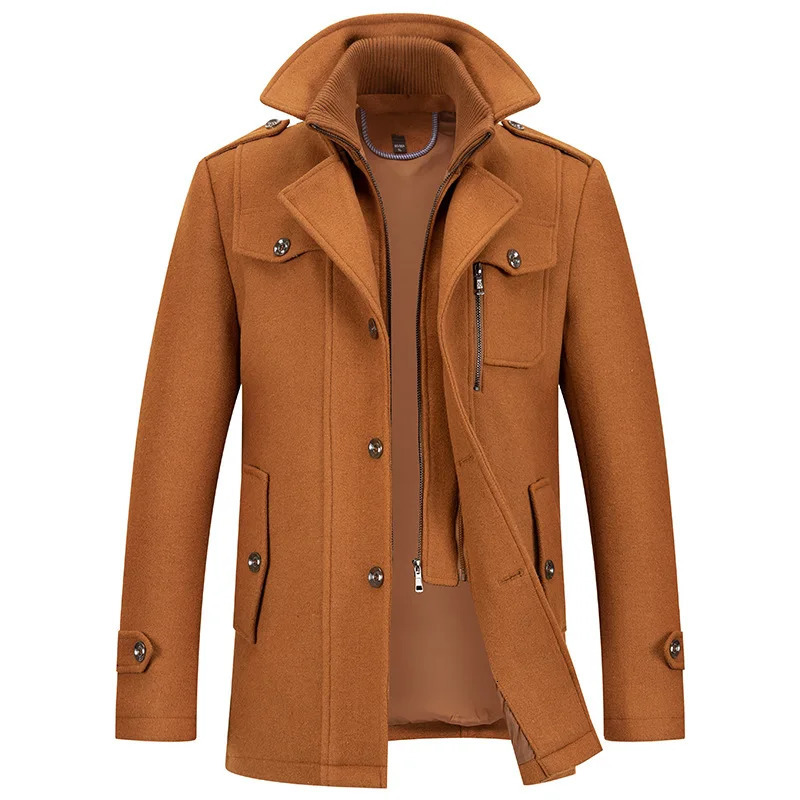 High quality autumn wool blend coat for mens business and leisure lapel jacket for trench wear mens warm wool coat plus size 241112