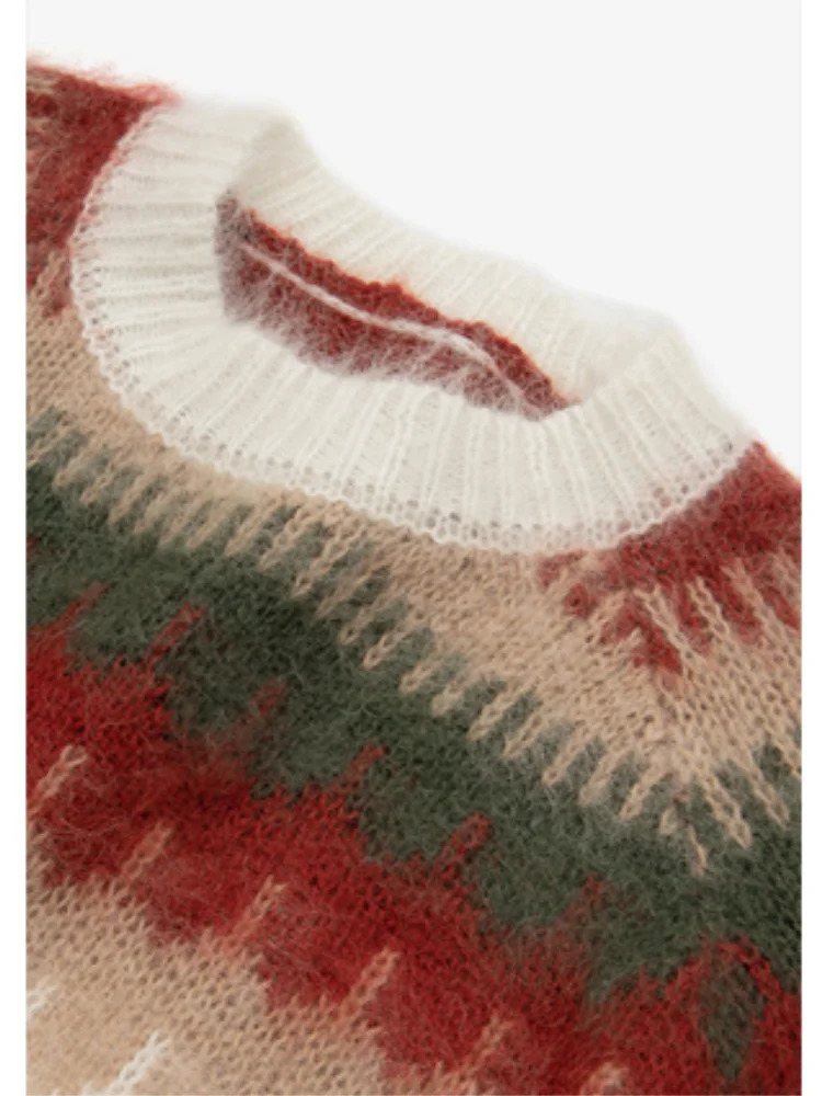 Christmas Red Sweater Autumn/Winter Collection Lazy Style Thick Retro n Knitted Floral Winter Clothing 241113