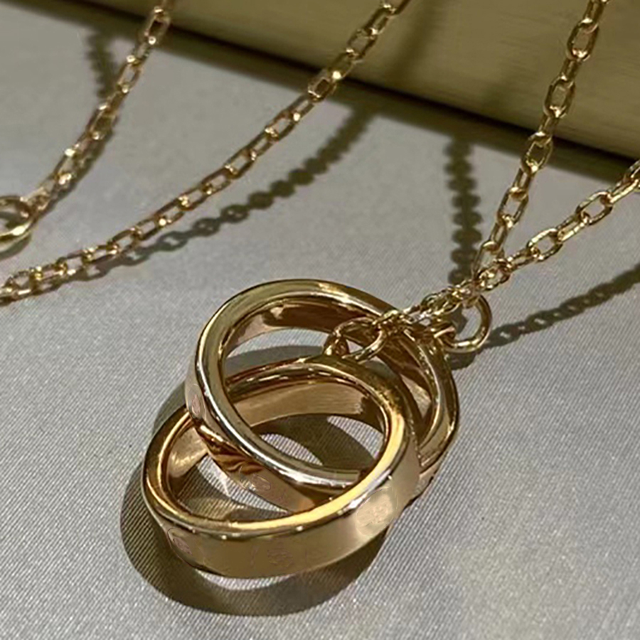 Luxury Fashion Necklace Designer Jewelry Party Sterling Silver Double Rings Diamond Pendant Rose Gold Necklaces For Women Fancy Dress Long Chain Jewel