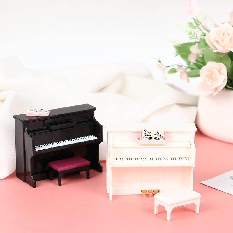 Plastic ddmysmile Miniature 1/12 Dollhouse Piano With Stool Dolls House Accessories Smile