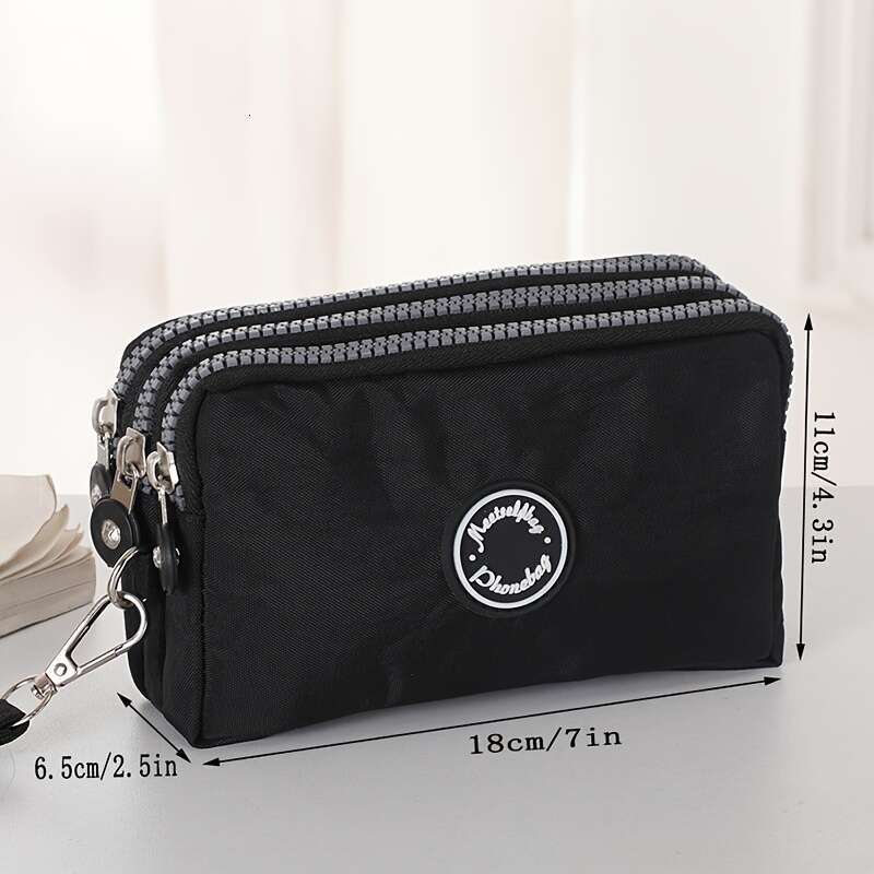 Triple Zipper Clutch Wallet Secure compartments, Ultra-Lightweight & Stylish Wristlet - Durable Nylon Phone Pouch for On-the-Go Convenience