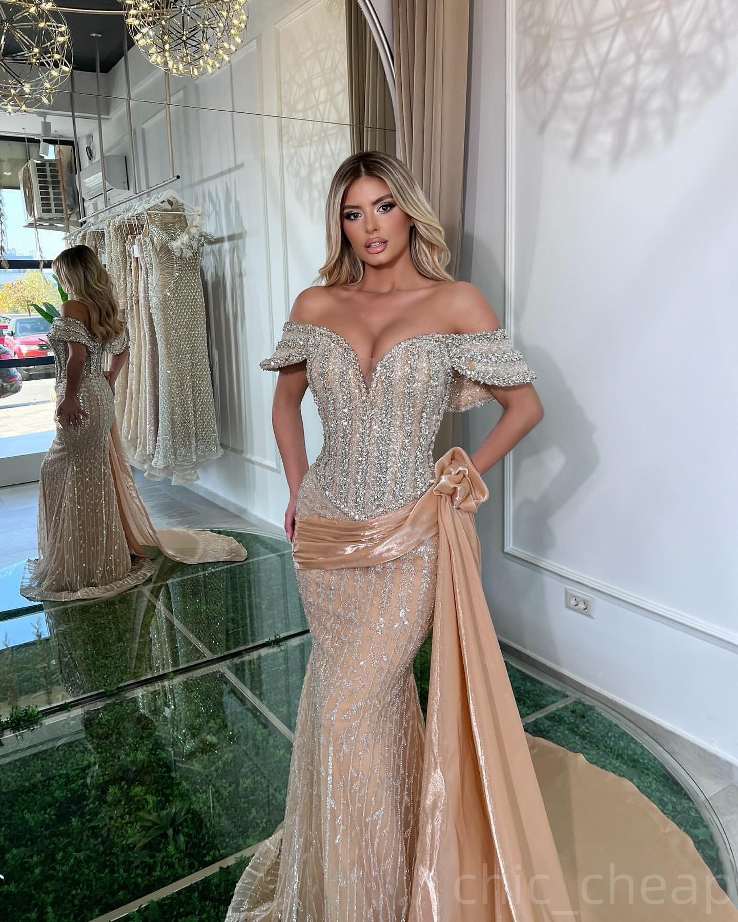 2024 Plus Size Champagne Illusion Mermaid Prom Dresses For Special Occasions Rhinestones Satin Evening Party Birthday Gowns Dress For Women Vestidos d