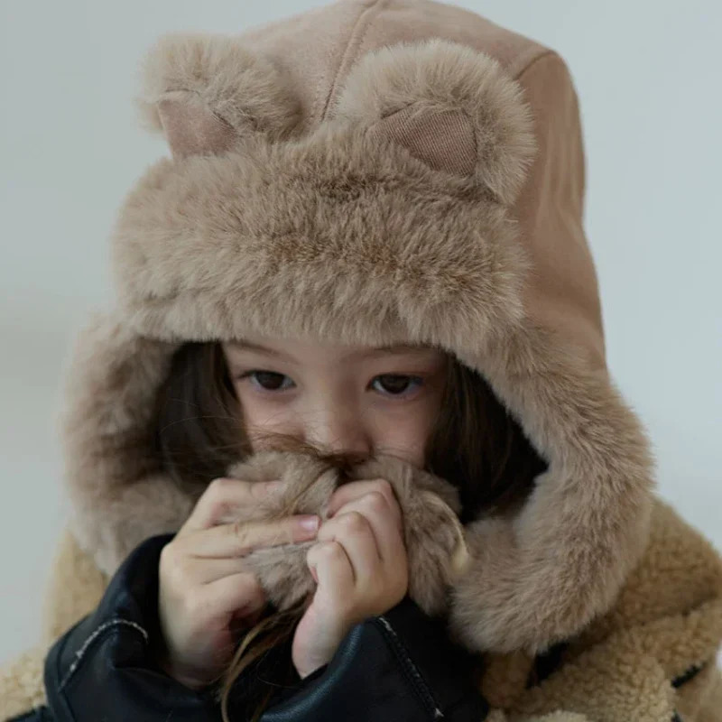 Winter Cartoon Hat Bear Ear Lamb Beanie Hats Warm Thickened Ear Protection Beanies for Women Girl Kawaii 241112