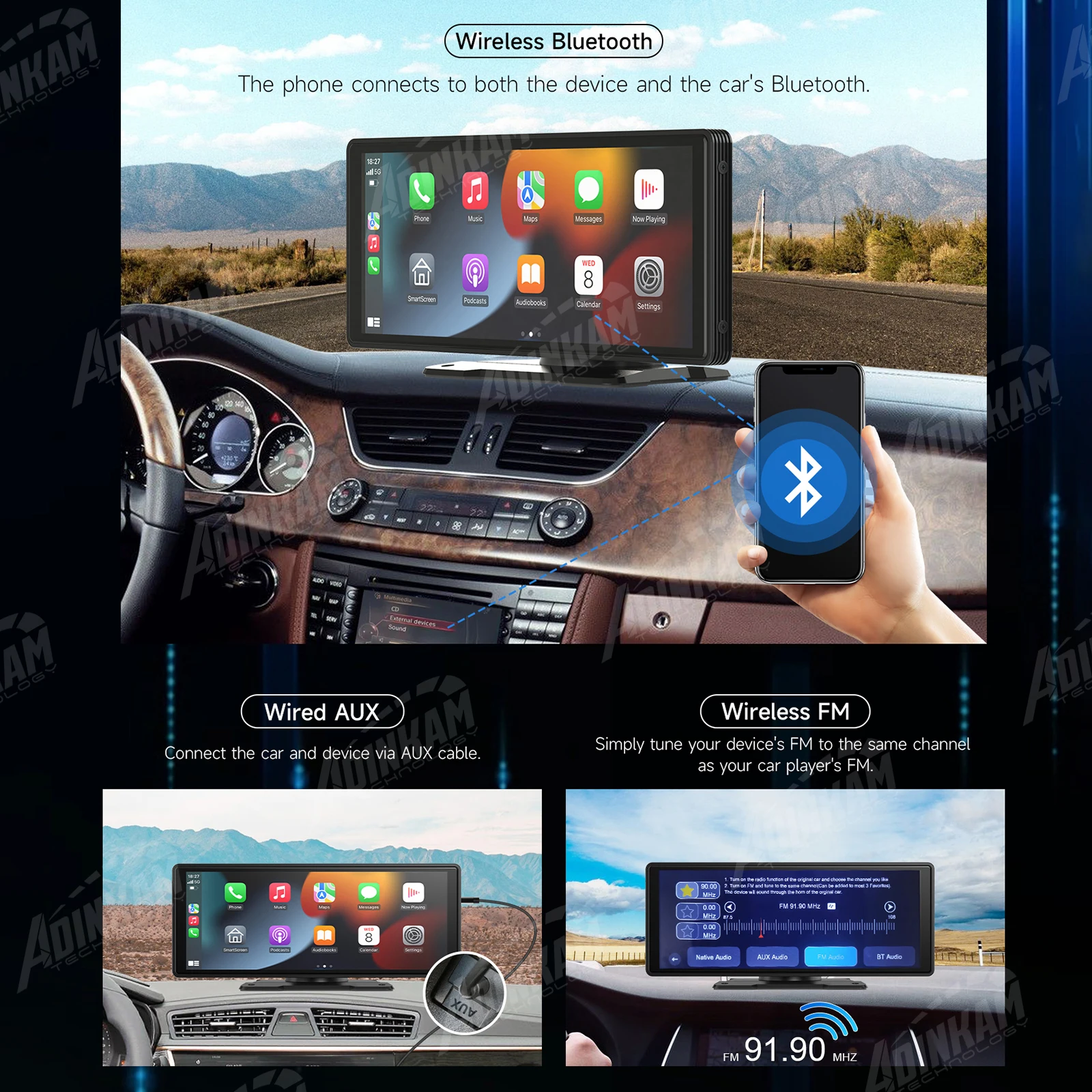 New Trend 10.26 Inch Carplay Android Auto Smart Screen Built In 5G Hz WiFi BT Support BT Audio Airplay Miracast Car Dashboard