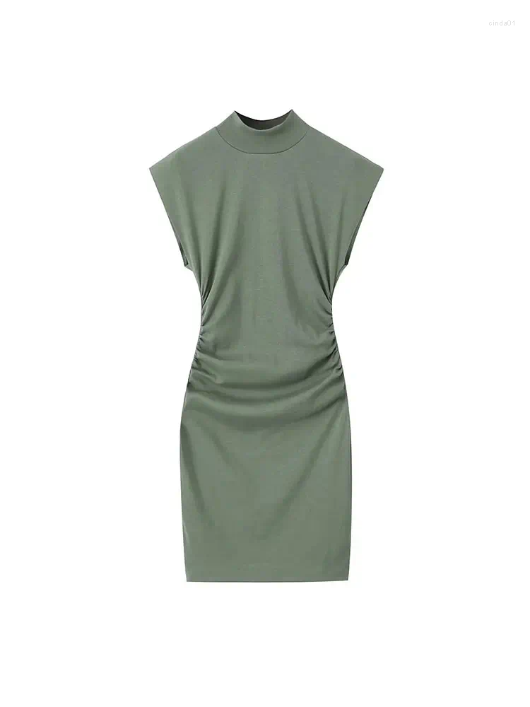 Party Dresses 2024 Women Traf Zbza Sexy Green Turtleneck Bodycon Elegant Side Ruched Mini Knitted Dress Official Global Store
