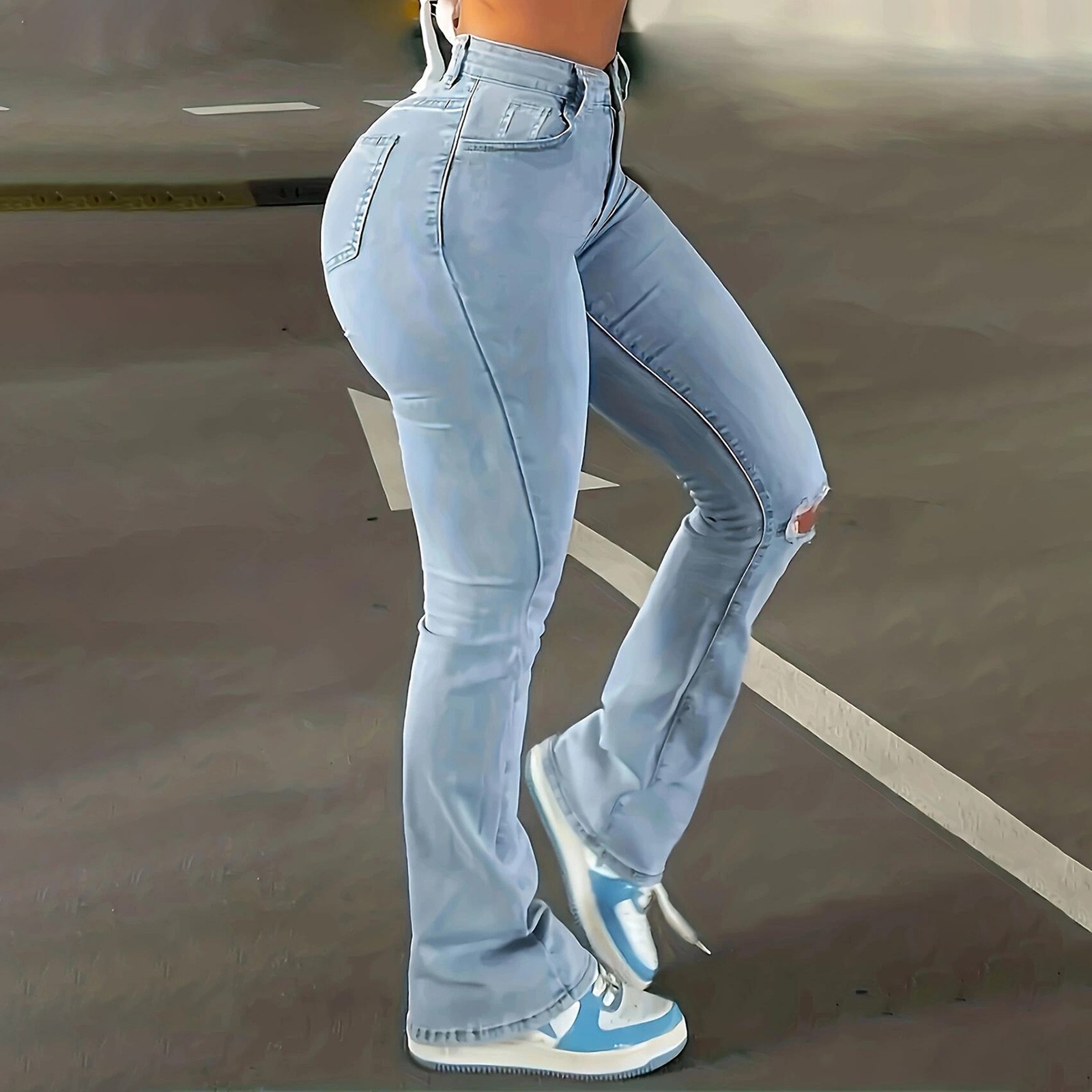 Stretchy Flare Jeans Women's High Waist Skinny Boots Cut Ripped Jeans Pants 2024 Slim Denim Trousers Push Up Colombian Jeans