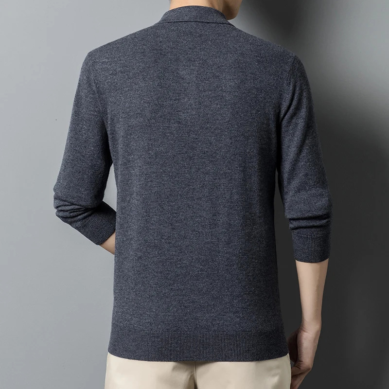 100% wool fashion polo sweater mens top winter mens shirt clothing Korean retro simple knitting pull 241113