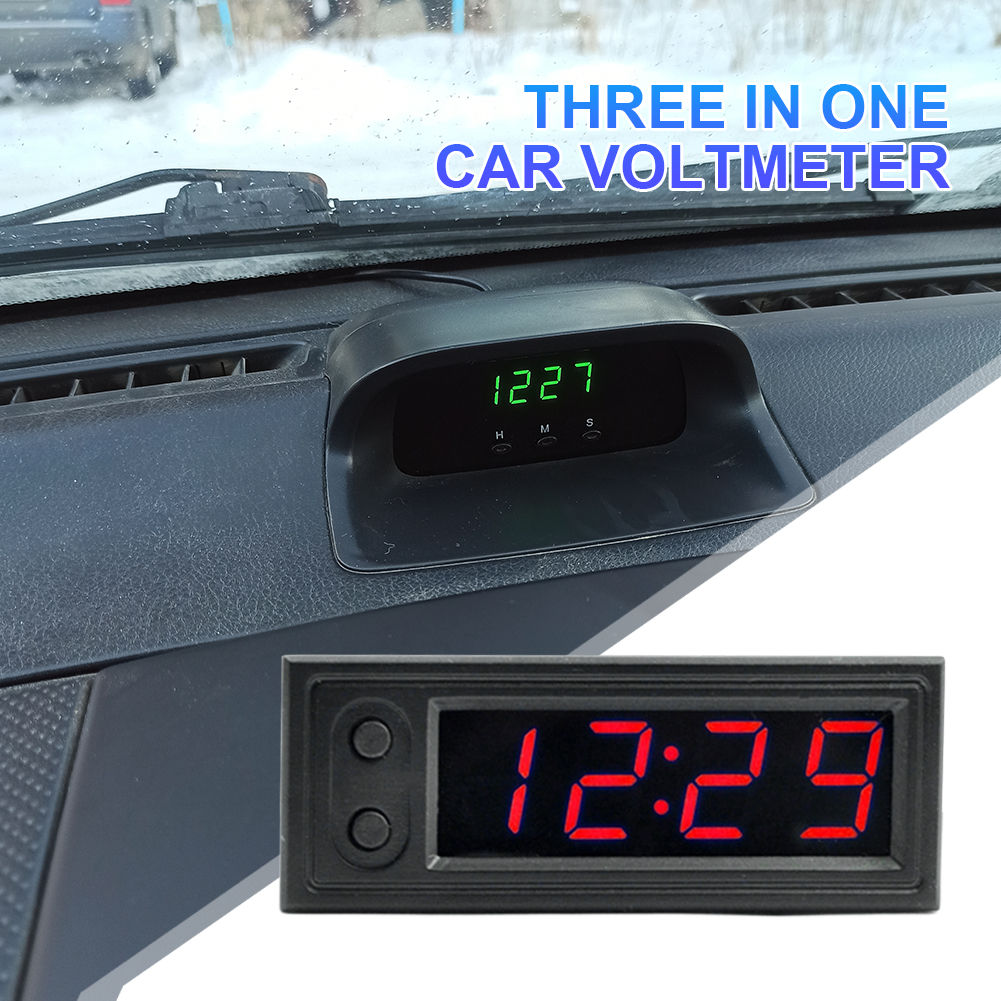3 in 1 Car Temperature Clock 12V LED Display Car Thermometers Voltmeter Gauge Luminous Electronic Clock Vehicle Interior Parts