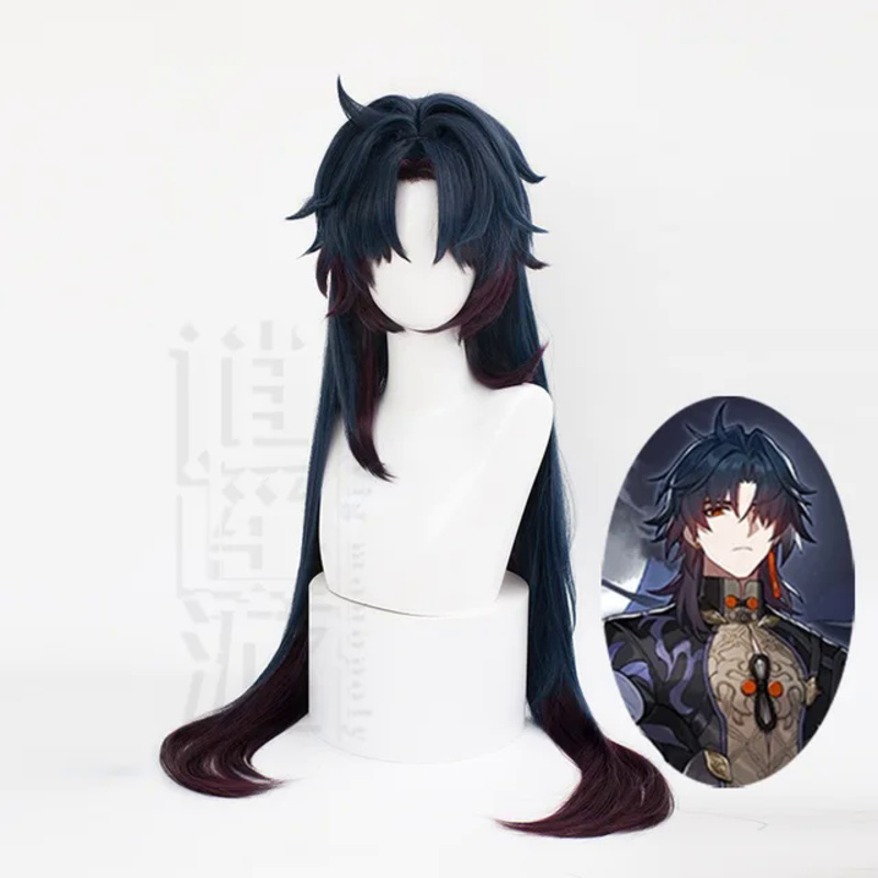 Rail Cosplay Blade Honkai Star Wig 90cm 35in Long Dark Blue Brown Wig Cosplay Game Cosplay Accessories Heat Resistant Synthetic smile