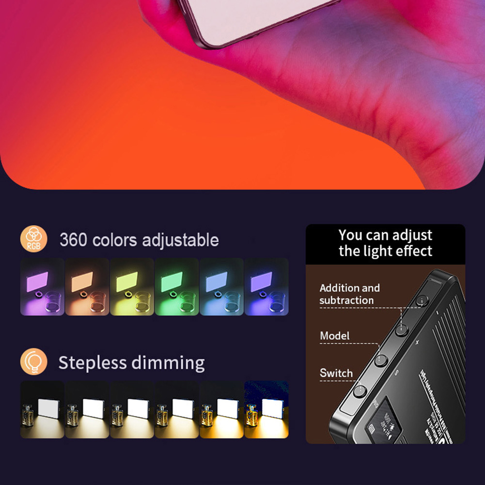 3000-9900K 1500mAh Dimmable Photography Fill-in Lamp LED Video Light Type-C Rechargeable RGB Camera LED Panel Light for Vlogging