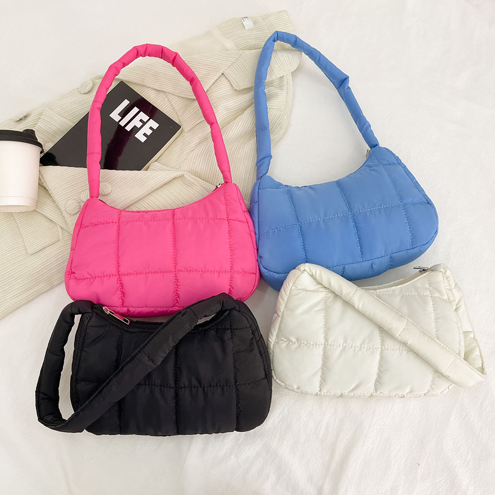 Winter Fashion Quilted Handbags Ladies Casual Cotton-Padded Solid Color Small Top-Handle Women Underarm Shoulder Bags