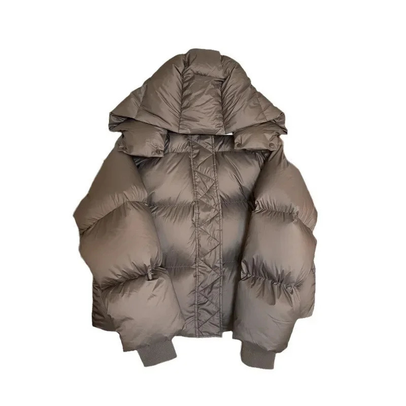 European style down jacket womens small hoodie inflatable jacket warm coffee cut hooded jacket winter item 241113