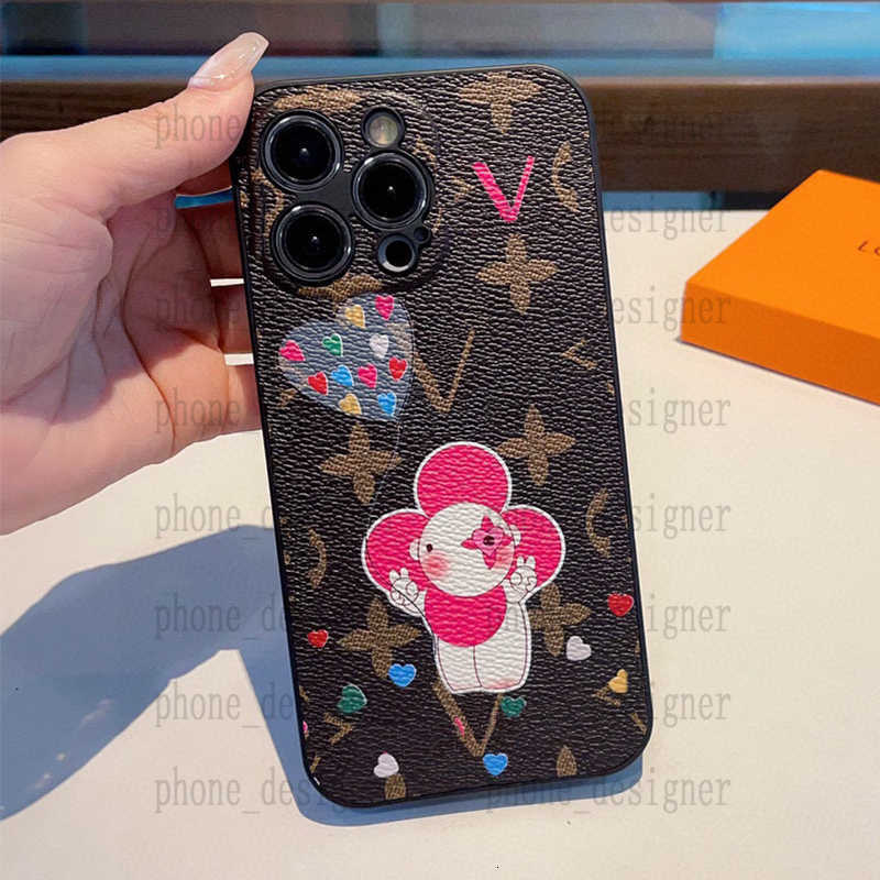 Designer Fashion Leather Phone Case for iPhone 16 15 Pro Max 14 13 12 11 L Letter Brown Yellow Black Flower Luxury Full Set of Protective YF22