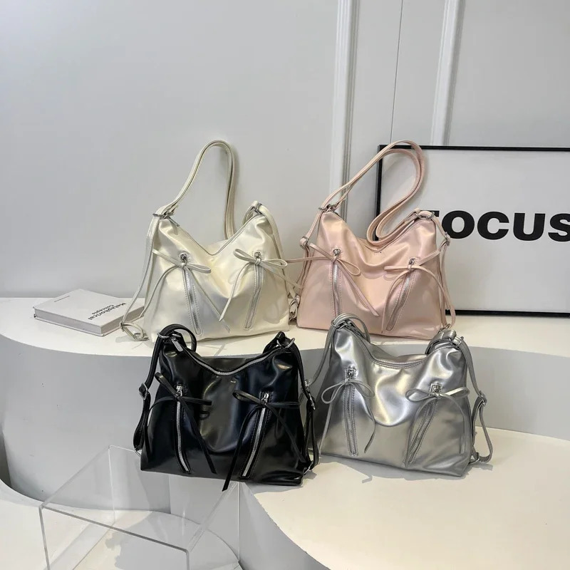 Silver Bow Pu Womens Leather Shoulder Bag Summer Trend Fashion Handbag and Wallet Trend Cross Body Bag 241113
