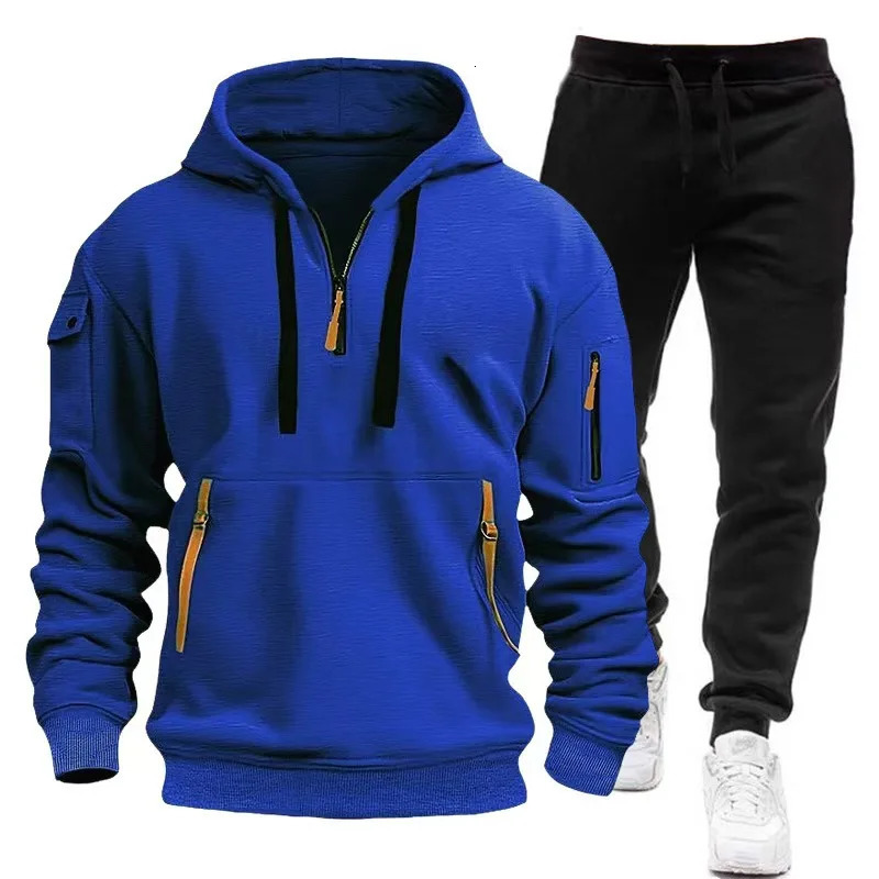 Fashion Sportswear Plus Pants Sweatshirts Fleece Zipper Casual sportswear Mens Set Hoodie Large size Tracksuit Piece S3XL 241111