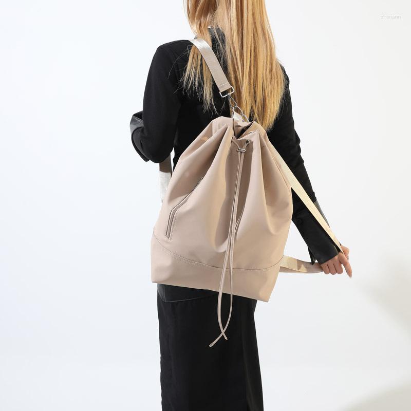 Drawstring Cross-border Spring Fashion All-match Solid Color Large Capacity Bucket Bag Simple Casual Wide Shoulder Strap Backpack zhanyishengli