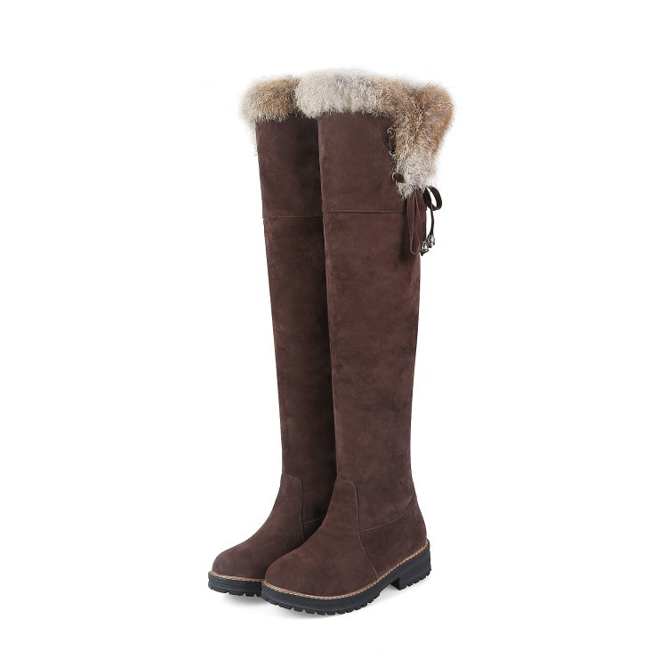 New Women's Boots with Velvet Over Knee Boots Cotton Boots Low Heel Boots