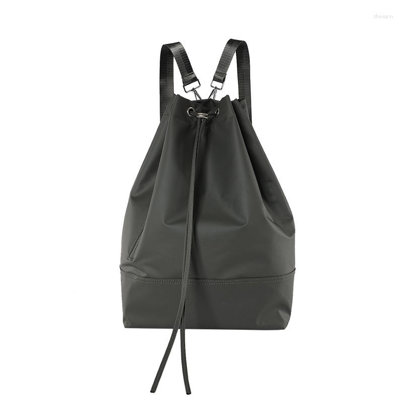 Drawstring Cross-border Spring Fashion All-match Solid Color Large Capacity Bucket Bag Simple Casual Wide Shoulder Strap Backpack zhanyishengli