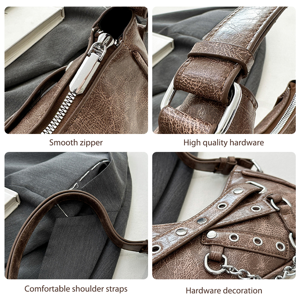 Women Vintage Shoulder Bag PU Leather Luxury Chain Handbag Cool Girl Underarm Bag Girls Outdoor Daily Bag