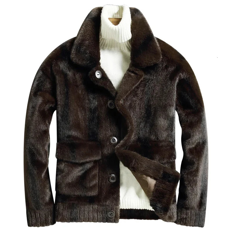 Autumn Winter Fashion Mens True Fur Coat Mens Collar Thick Warm Jacket Mens Genuine Leather Coat P466 241112