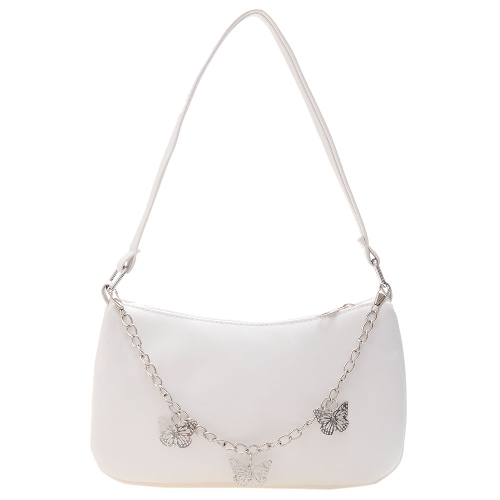 Stylish Butterfly Chain Shoulder Shopping Bags Women Small Pure Color Handbags Daily PU Leather Underarm Bags