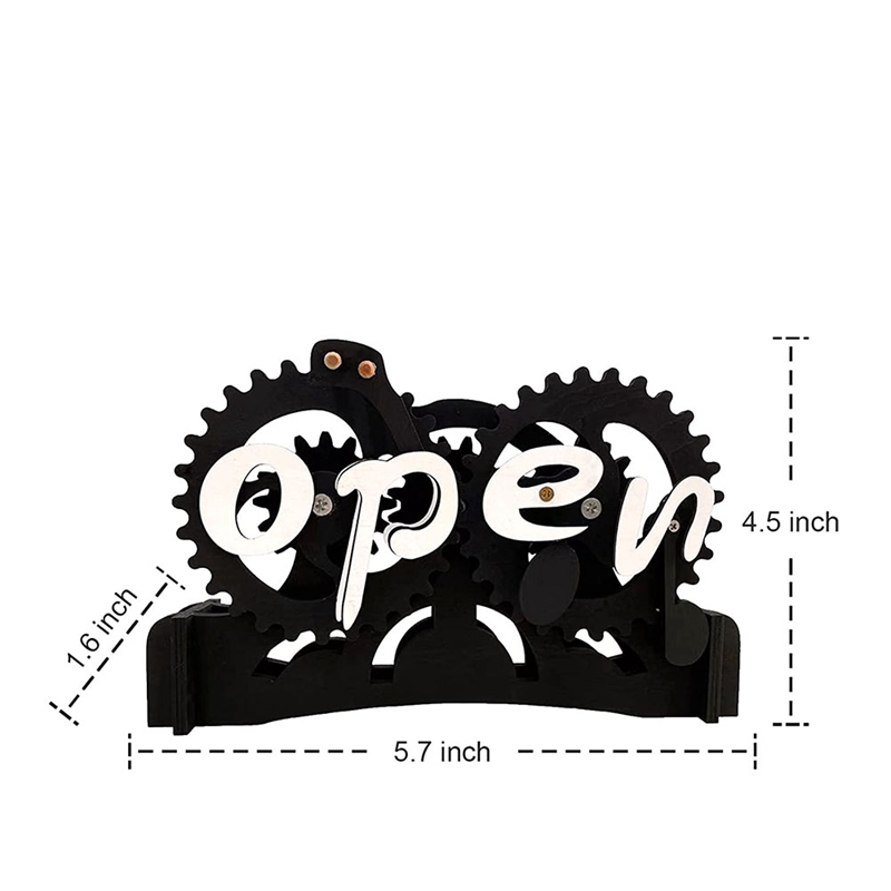 Open Closed Sign Board, Wooden Gear Mechanism Convertible Open Signs For Business, Creative Manual Mechanical Hanging