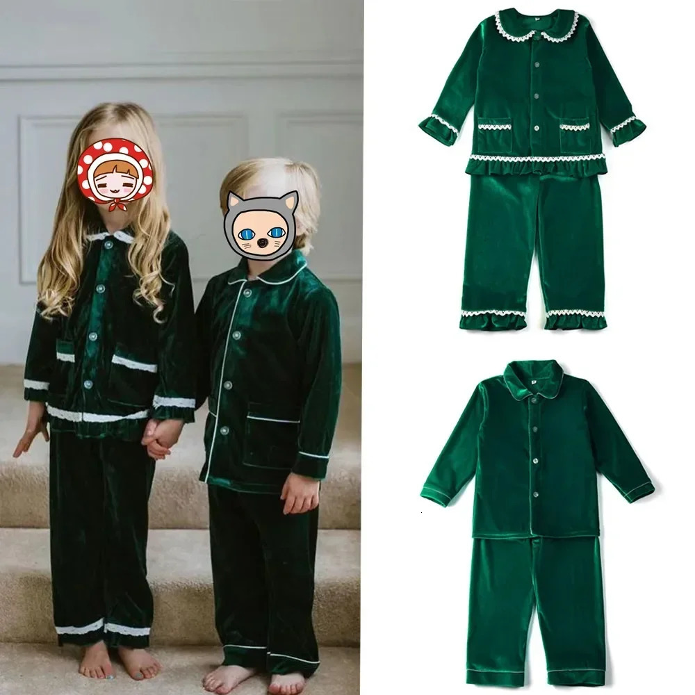 Ruffkids Red Green Boys Girls Velvet Baby Clothes Kids Pajamas Family Matching Pjs Loungewear Christmas Pyjamas Sets 241112