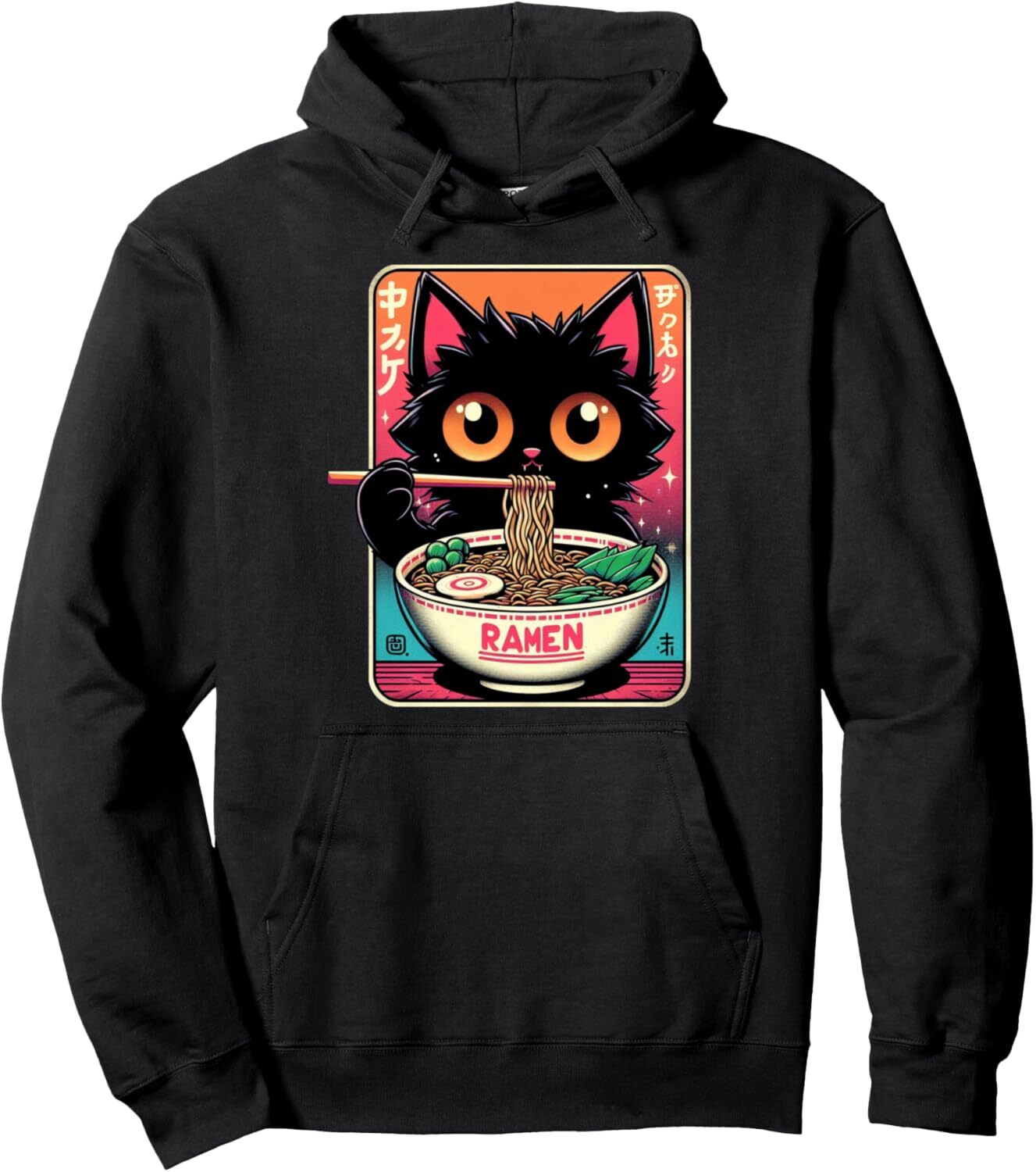 Hoodie for Mens Womens Cat Ramen Noodle Japanese Anime Manga Kawaii Asian Culture Pullover Hoodie Graphic Hoodies sweatshirt Trendy Fashion Cute kitte