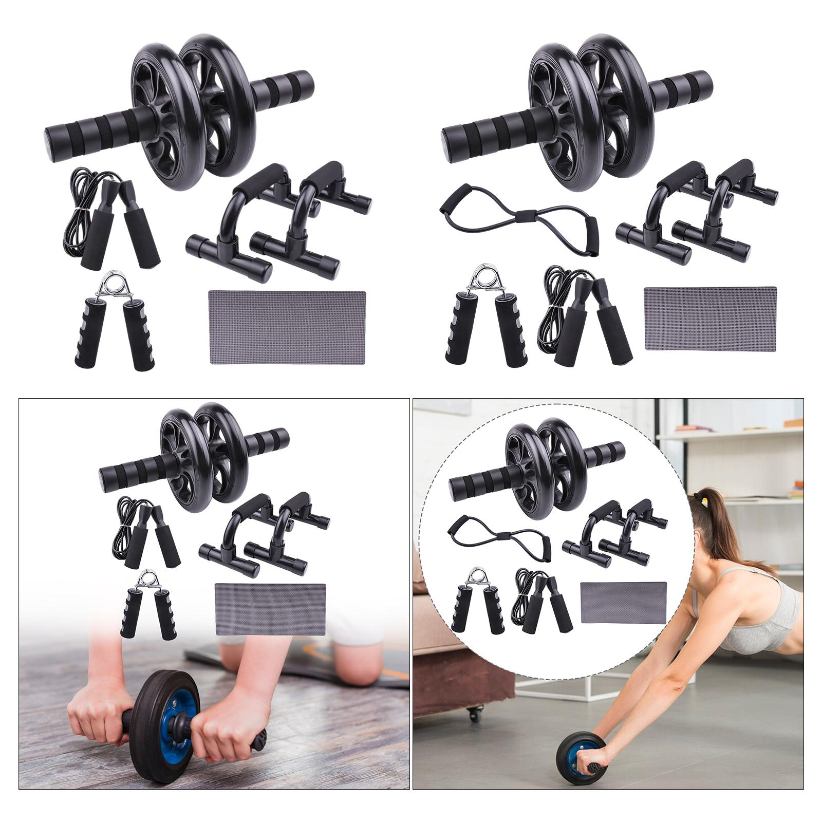 Ab Exercise Wheels with Resistance Bands, Knee Mat, Jump Rope, Push Up Bar, Home Gym Equipment for Men Women