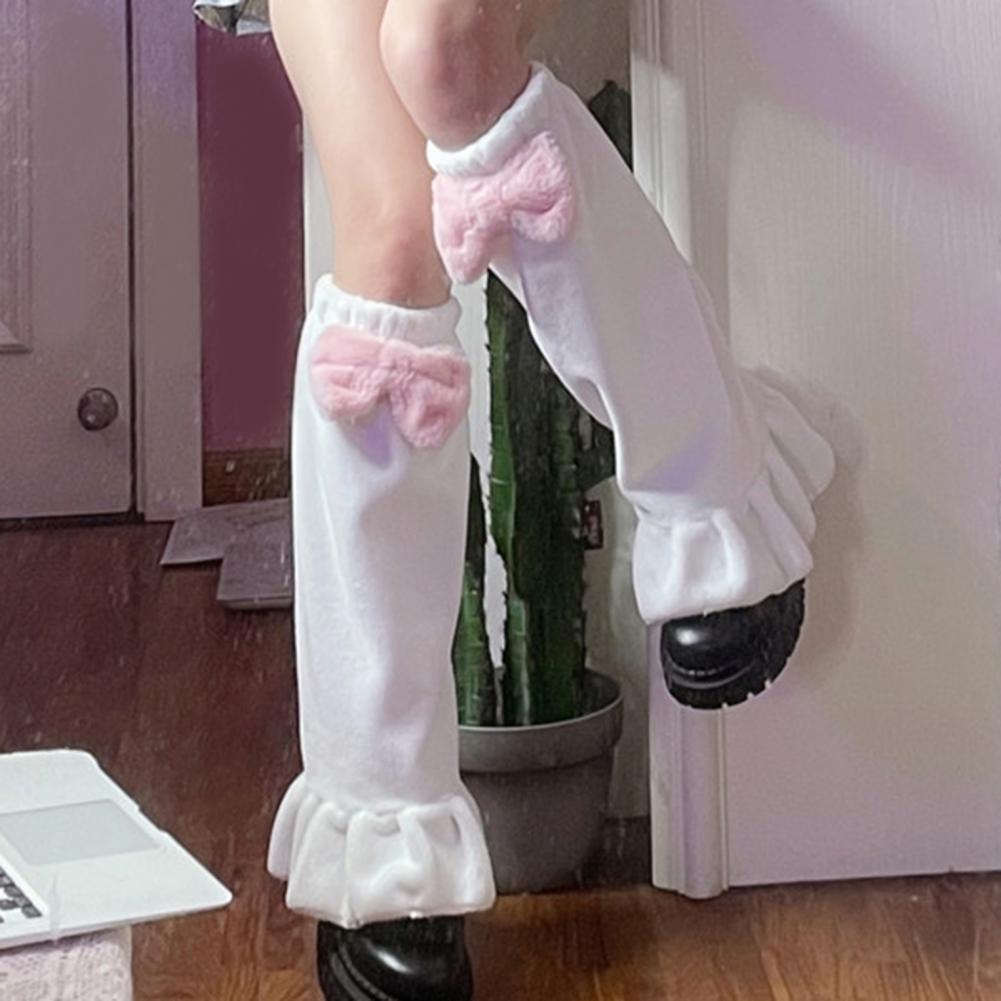 1 Leg Pair Sweet Winter Warmers Sweet Lady Leg Socks Japanese Style Pink Bow Leg Socks smile