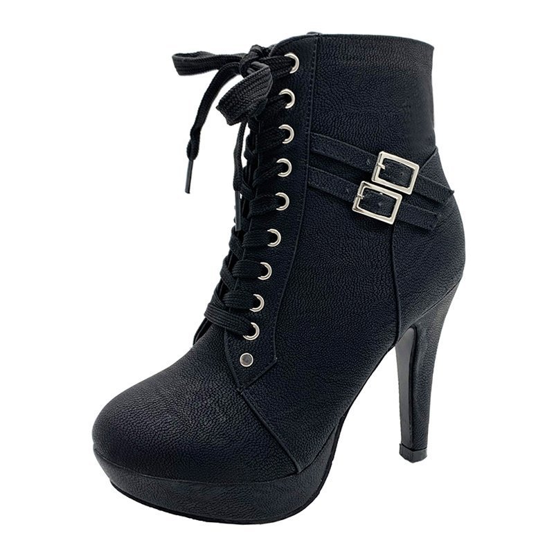 High New Shoes Heel Platform for Women Fashion Lace Up Heeled Women's Ankle Boots Dress Party Ladies Short Botas 2024 fedf ed 's