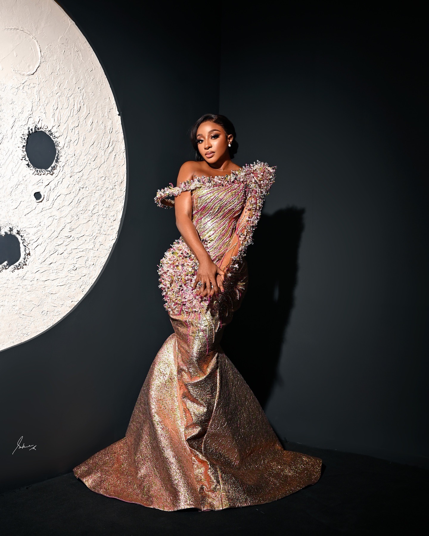 2024 Plus Size Gold One Shoulder Mermaid Prom Dresses For Special Occasions Florals Crystals Evening Party Birthday Gowns Dress For Women Vestidos de 