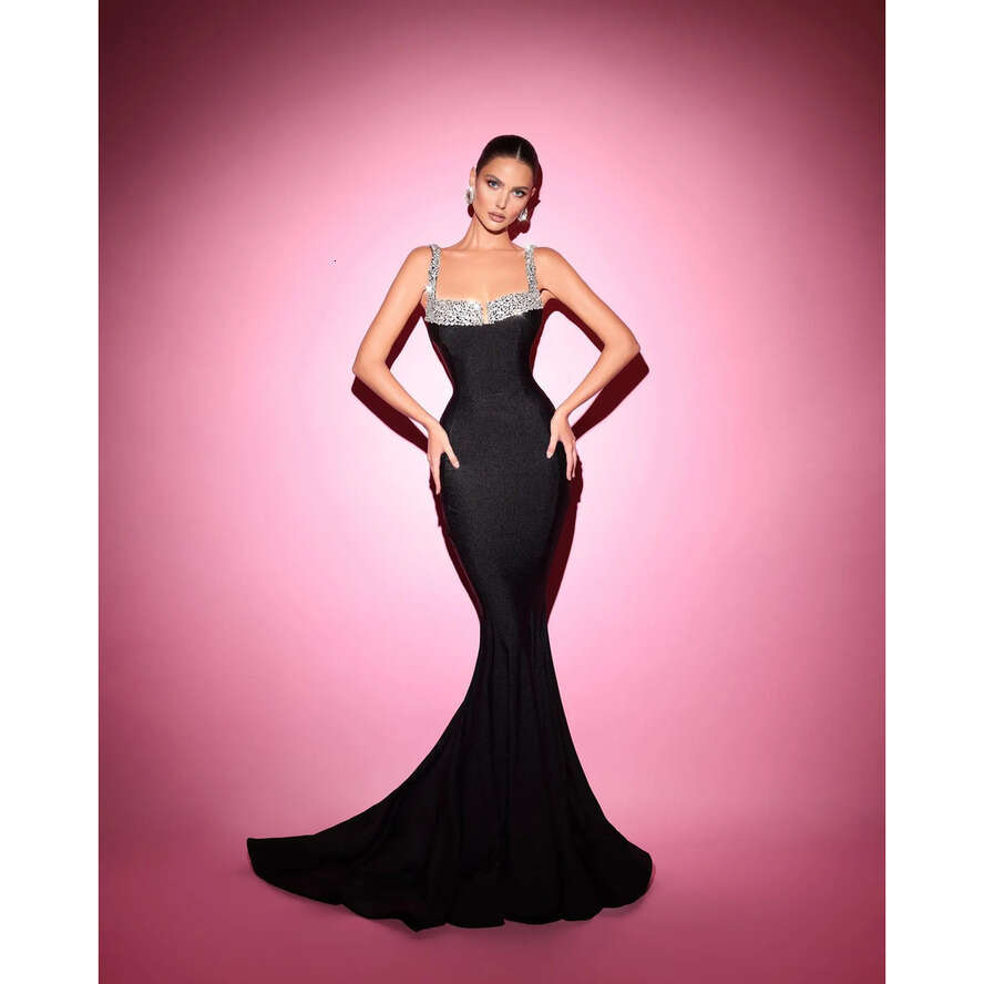 Sexy Black Mermaid Prom Dress Beads Spaghetti Formal Evening Gowns Elegant Pleats Party Dresses For Special Ocns Promdress 0515