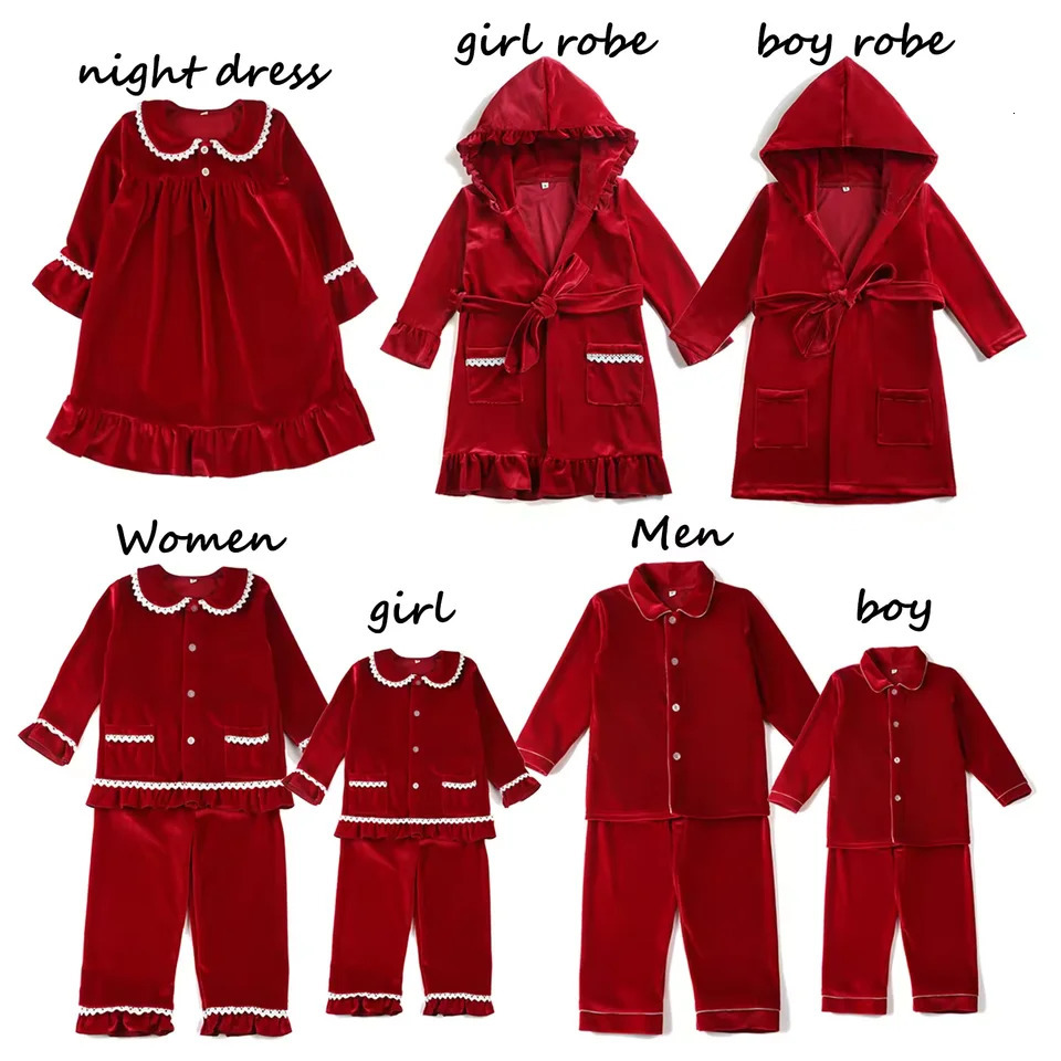 Family Matching Set Pjs Christmas Mother Kids Pajamas Ruffle Baby Red Velvet Boys And Girls Pyjamas Sibling Sets 241112