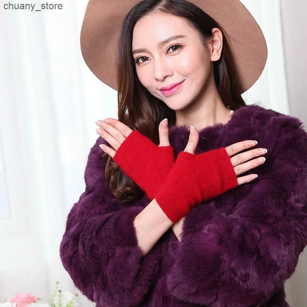 Fingerless Gloves Mink Cashmere Gloves Autumn Winter Women Girl Gloves Fingerless Warm Knitted Wool Mitten Wrist Length Thumb Hole Mitts Fashion L2409