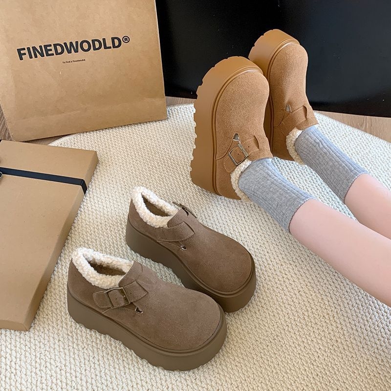 2024 Winter New Cotton Shoes with Velvet and Sponge Cake Thick Bottom for Increased Warmth, Women's Snow Boots