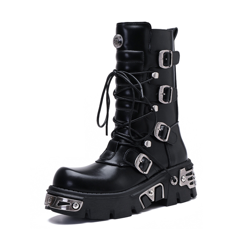 Rock Boots Retro Both Men And 2023 New Dark Punk Leather Metal Niche Motorcycle Platform Shoes For Women