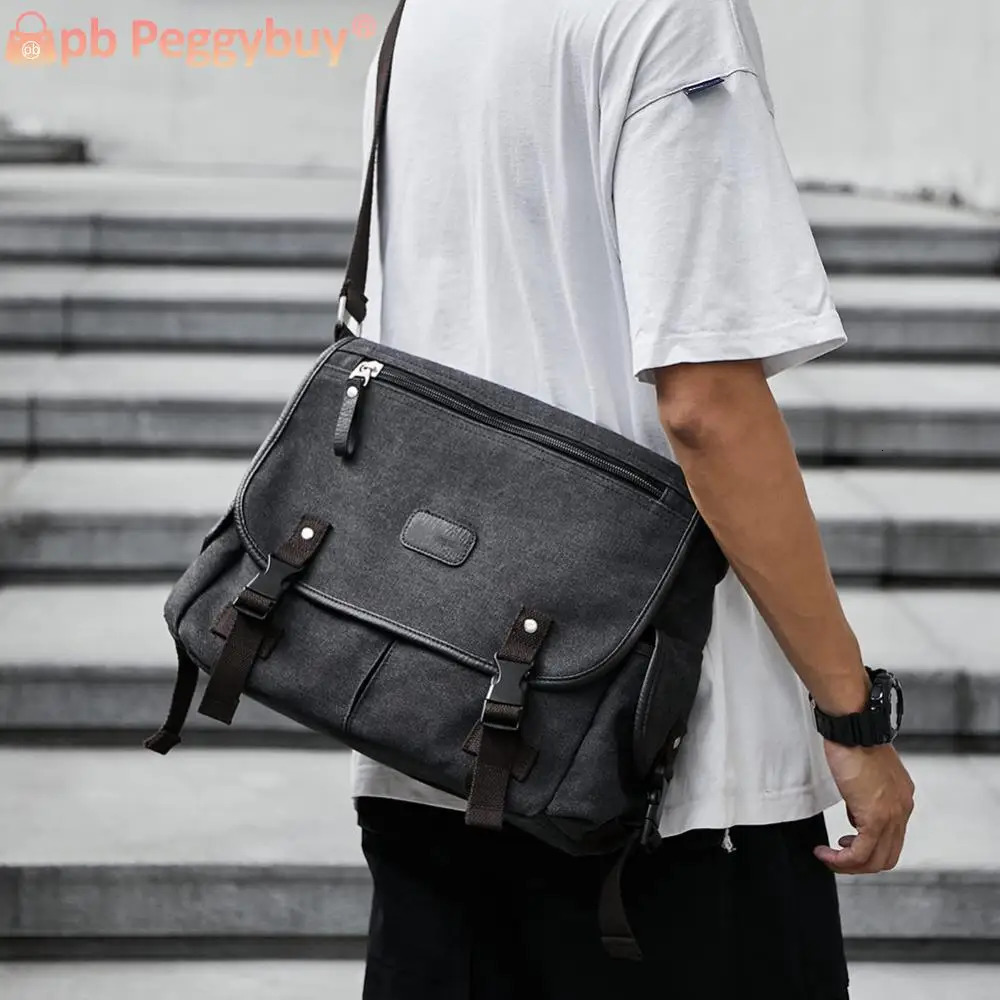 Vintage Messenger Bag Multi Pockets Crossbody Bags For Men Water Resistant 14 Inch Laptop Pouch Adjustable Strap for School Work 241111