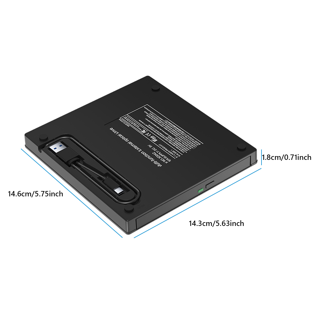 7 in 1 External CD/DVD Drive CD Burner with 2 USB/Type-C Ports USB 3.0 CD/DVD Disk Drive Player Burner Reader Writer for Laptop