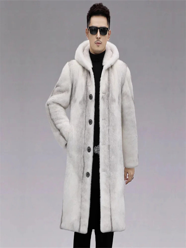S-6XL size fashionable mens fur leather jacket white warm mink velvet mens coat loose outdoor sports and leisure long park 241112
