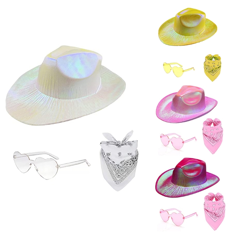 Hats Western Summer Cowboy Sunhat Space Cowgirl Hat and Bandana Sunglasses smile