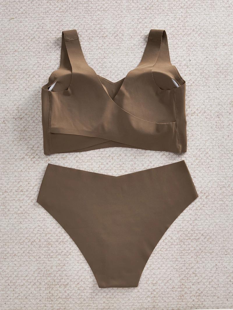 Bras Sets 1 Set/Seamless Women Underwear Set Sexy Push Up Bra Ice Silk Breathable Wireless Detachable Padding Backless Cross Lingerie